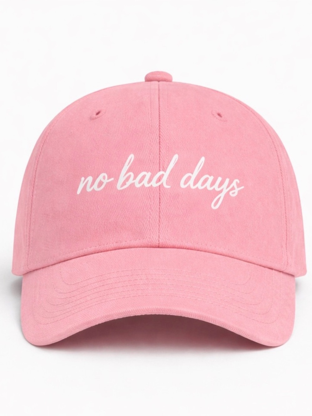 🌸 No Bad Days Embroidered Baseball Cap Dad Hat Pink Minimal Aesthetic Velcro Fit